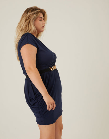 Plus Size Belted Short Sleeve Dress