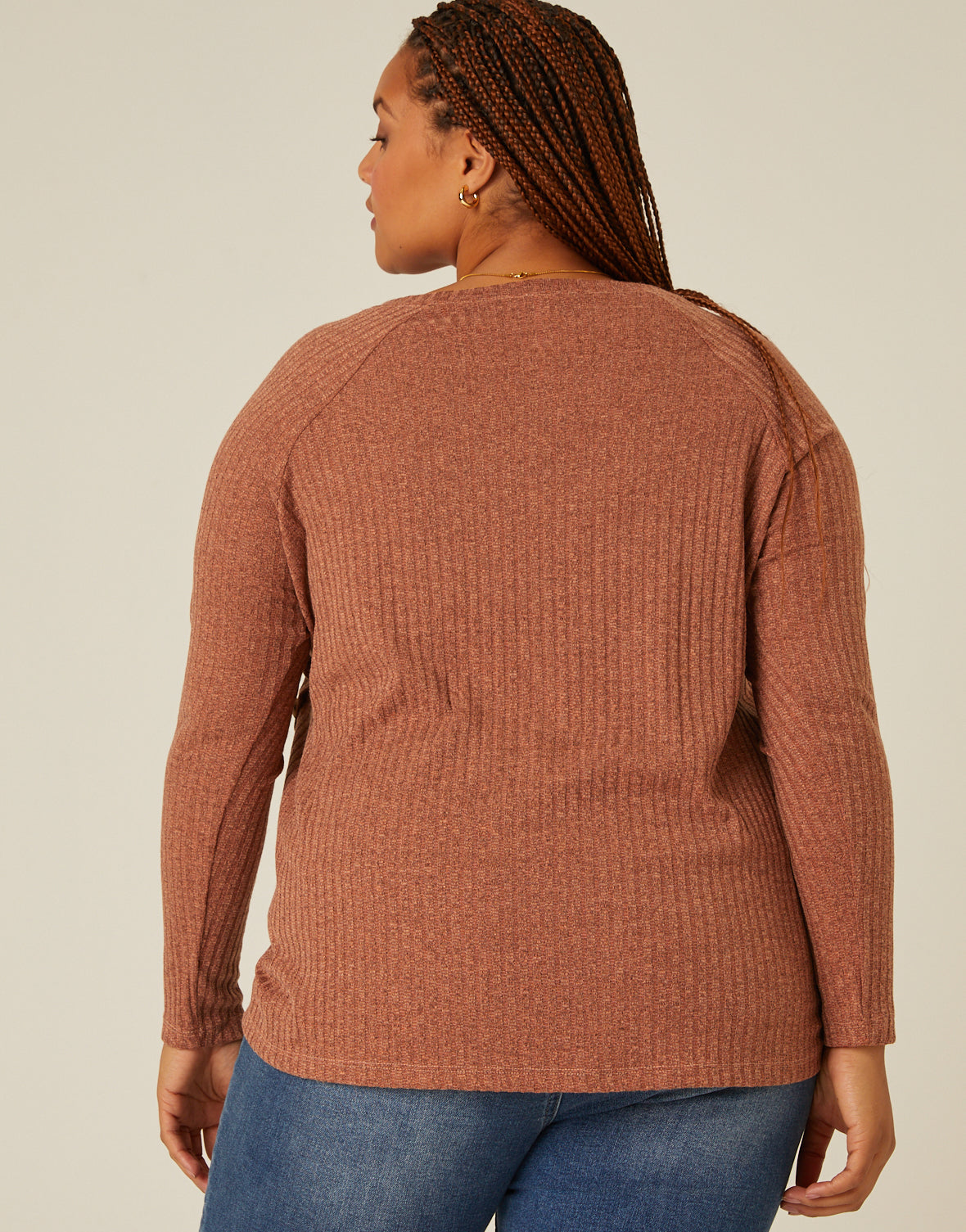 Plus Size Button Detail Ribbed Top