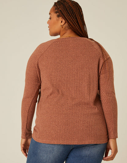 Plus Size Button Detail Ribbed Top