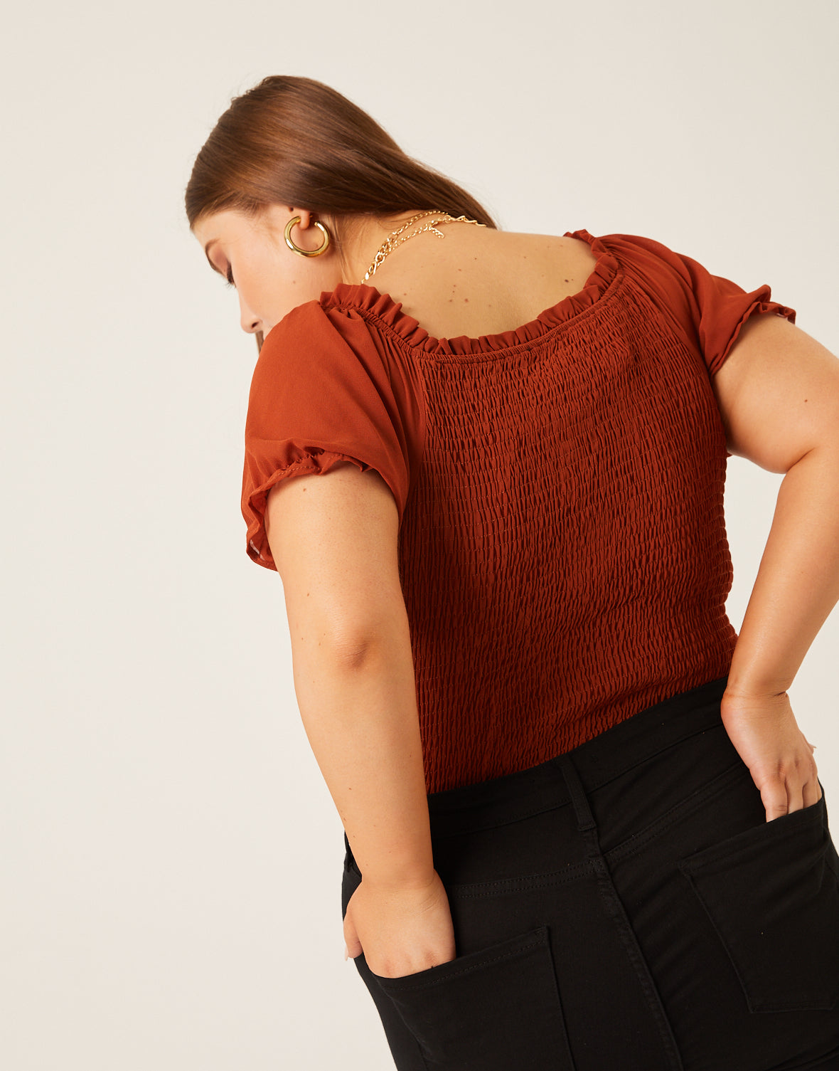 Plus Size Chiffon Smocked Back Blouse