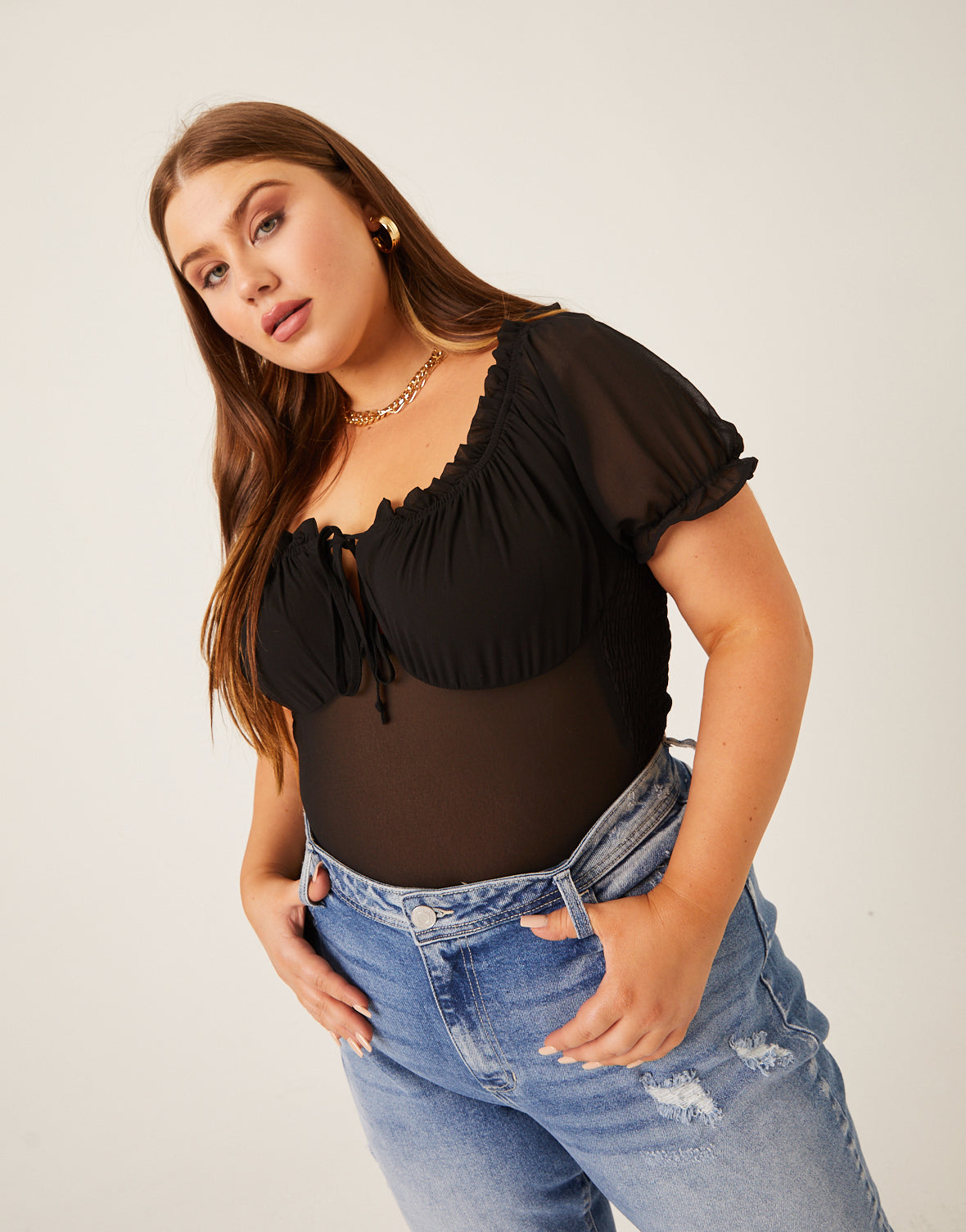 Plus Size Chiffon Smocked Back Blouse