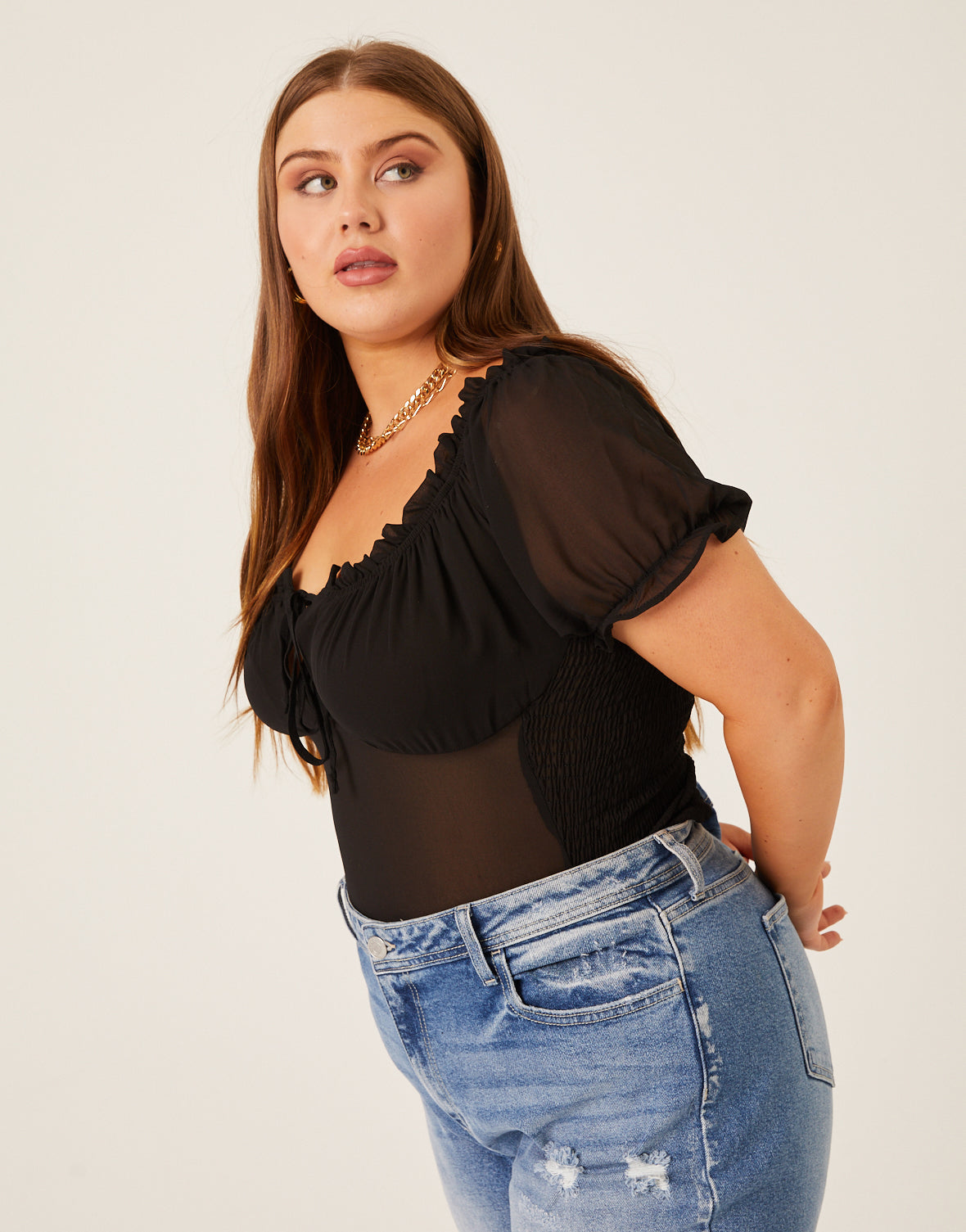 Plus Size Chiffon Smocked Back Blouse