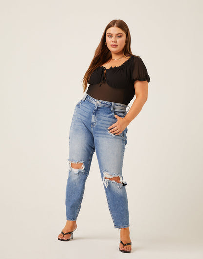 Plus Size Chiffon Smocked Back Blouse