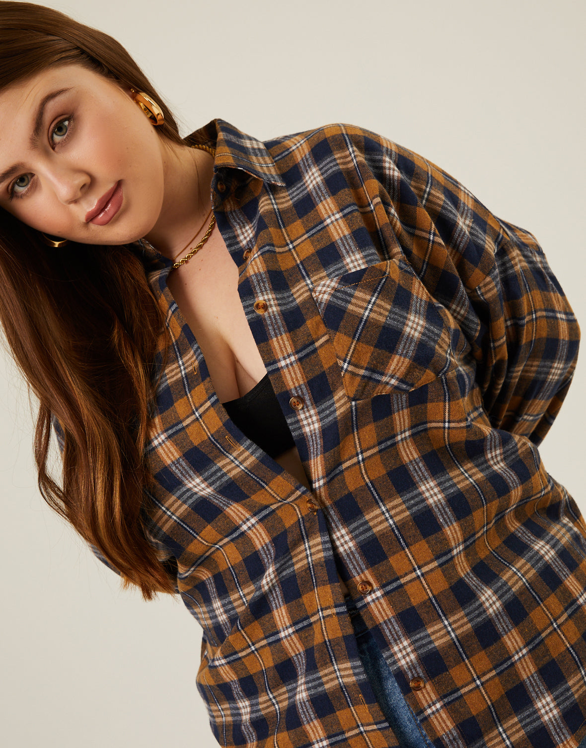Plus Size Comfy Plaid Flannel Shirt