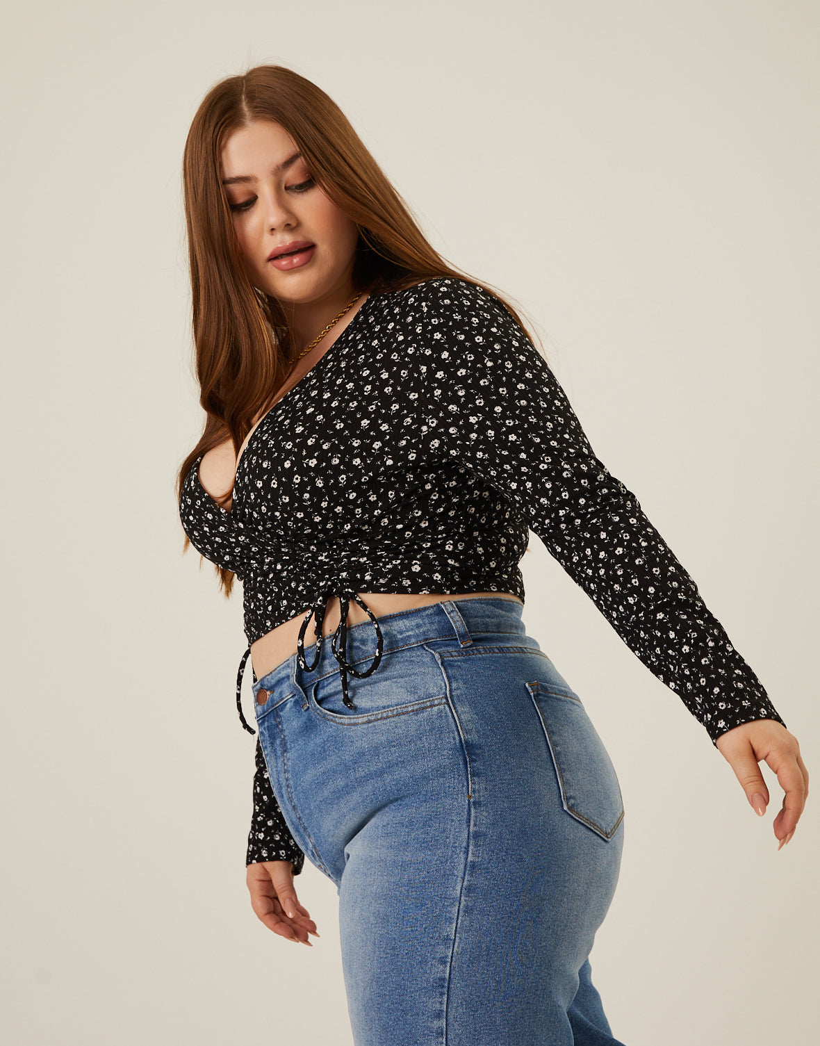 Plus Size Floral Double Ruching Top