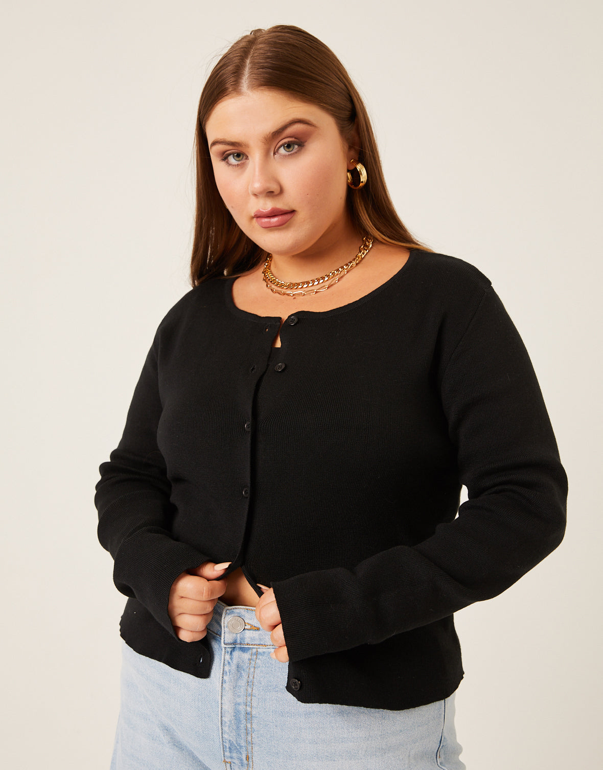 Plus Size Button Cardigan Knit Top