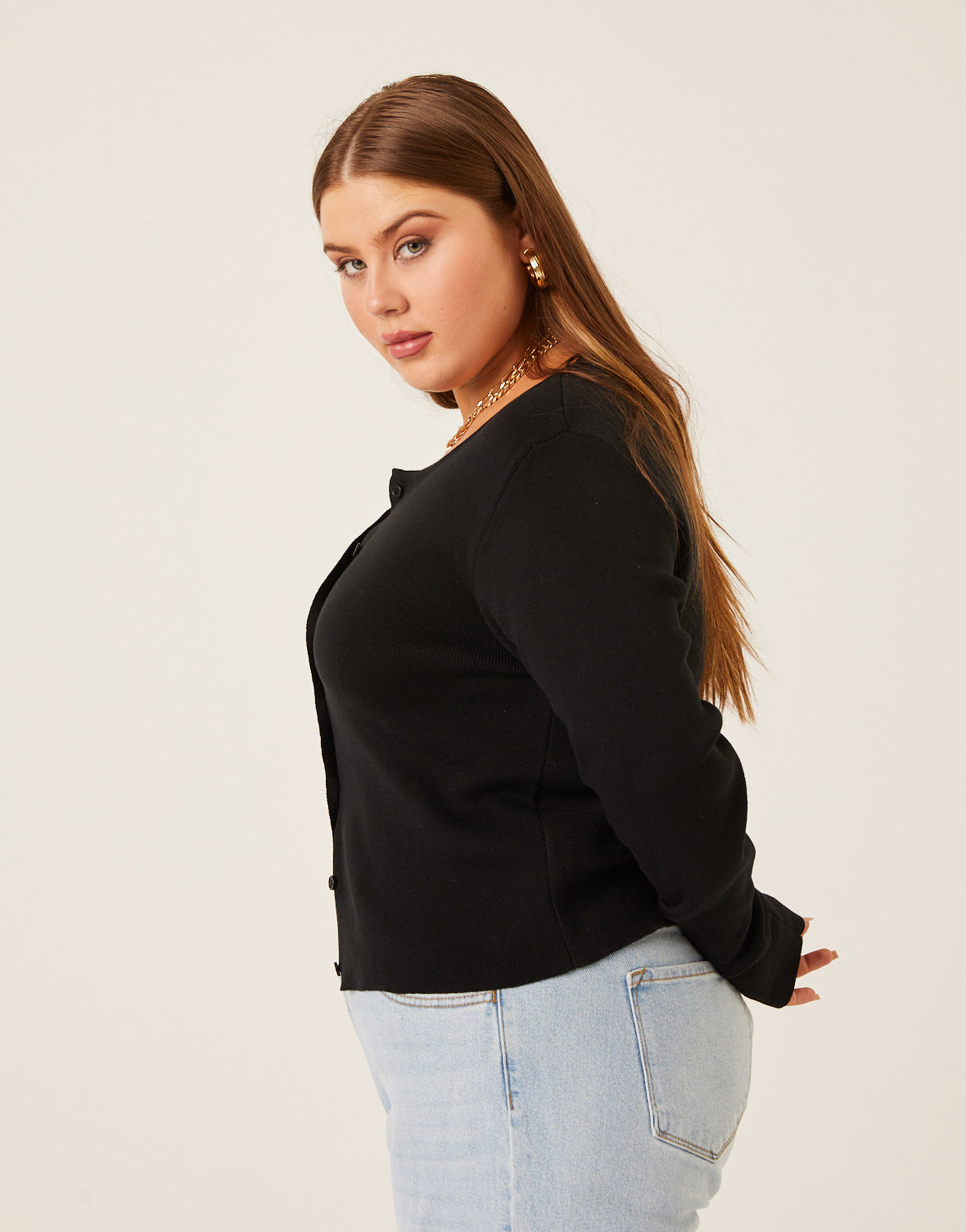 Plus Size Button Cardigan Knit Top