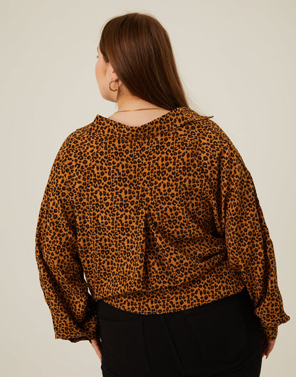 Plus Size Leopard Tie Front Top