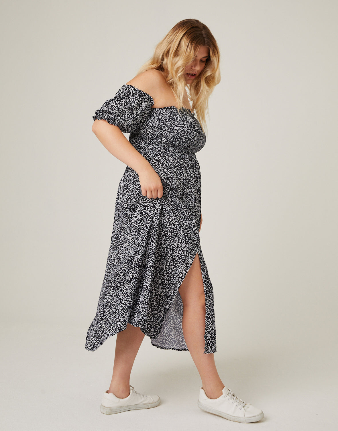 Plus Size Off-The-Shoulder Midi Dress