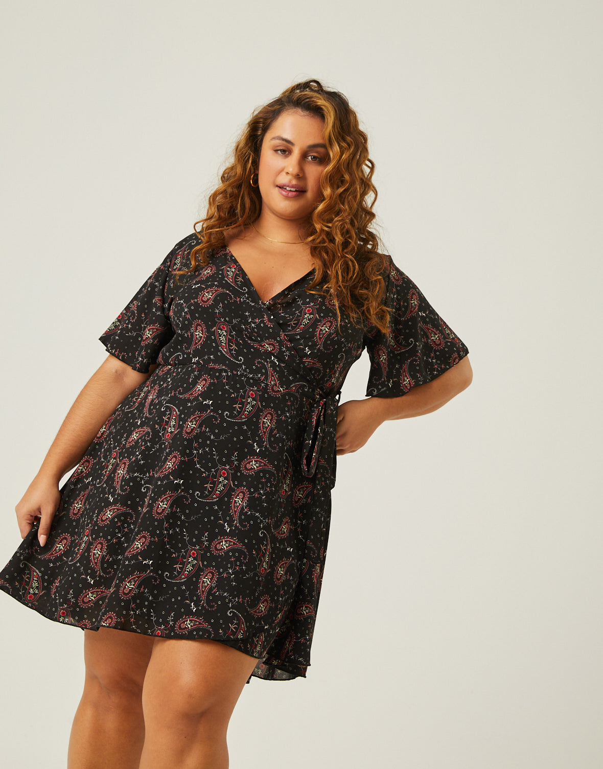 Plus Size Paisley Print Wrap Dress