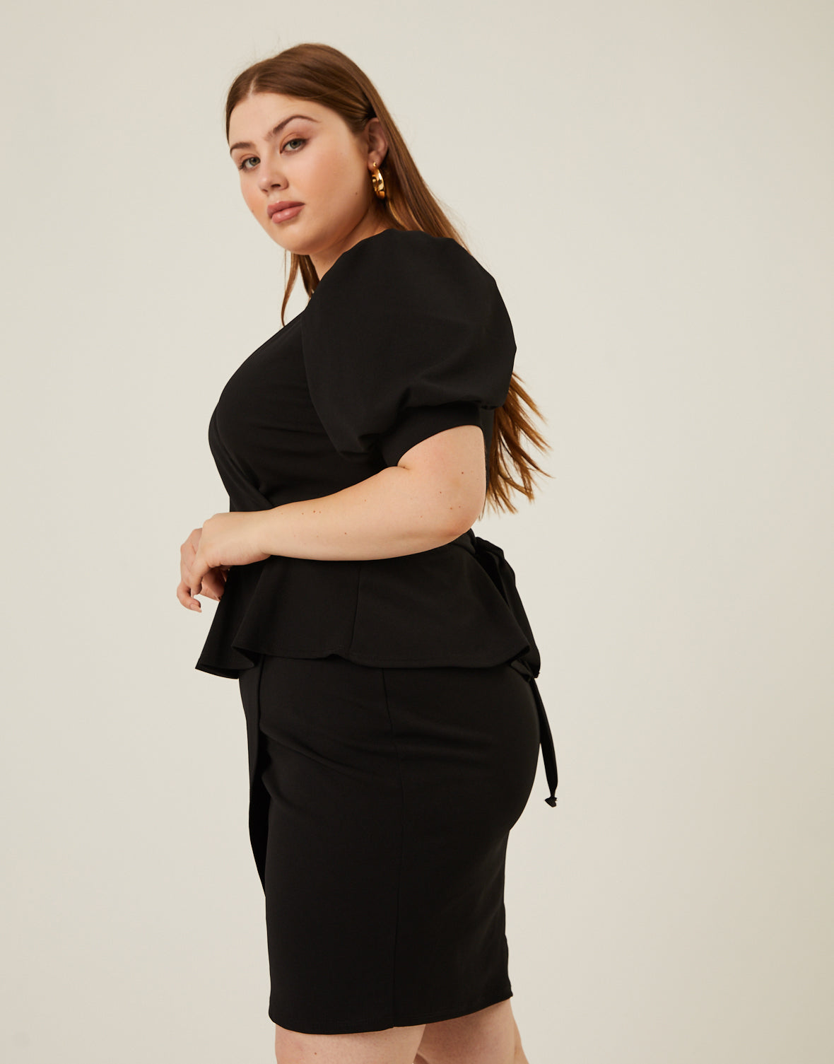 Plus Size Peplum Tie Belt Dress