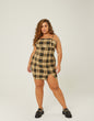 Plus Size Plaid Straight Neck Mini Dress