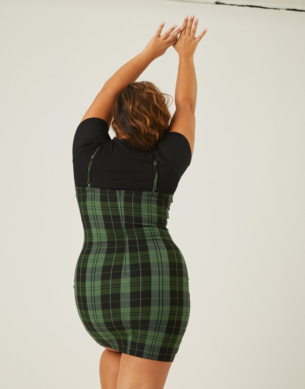 Plus Size Plaid Straight Neck Mini Dress