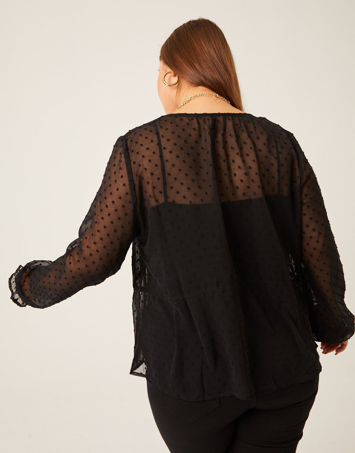 Plus Size Sheer Swiss Dot Blouse