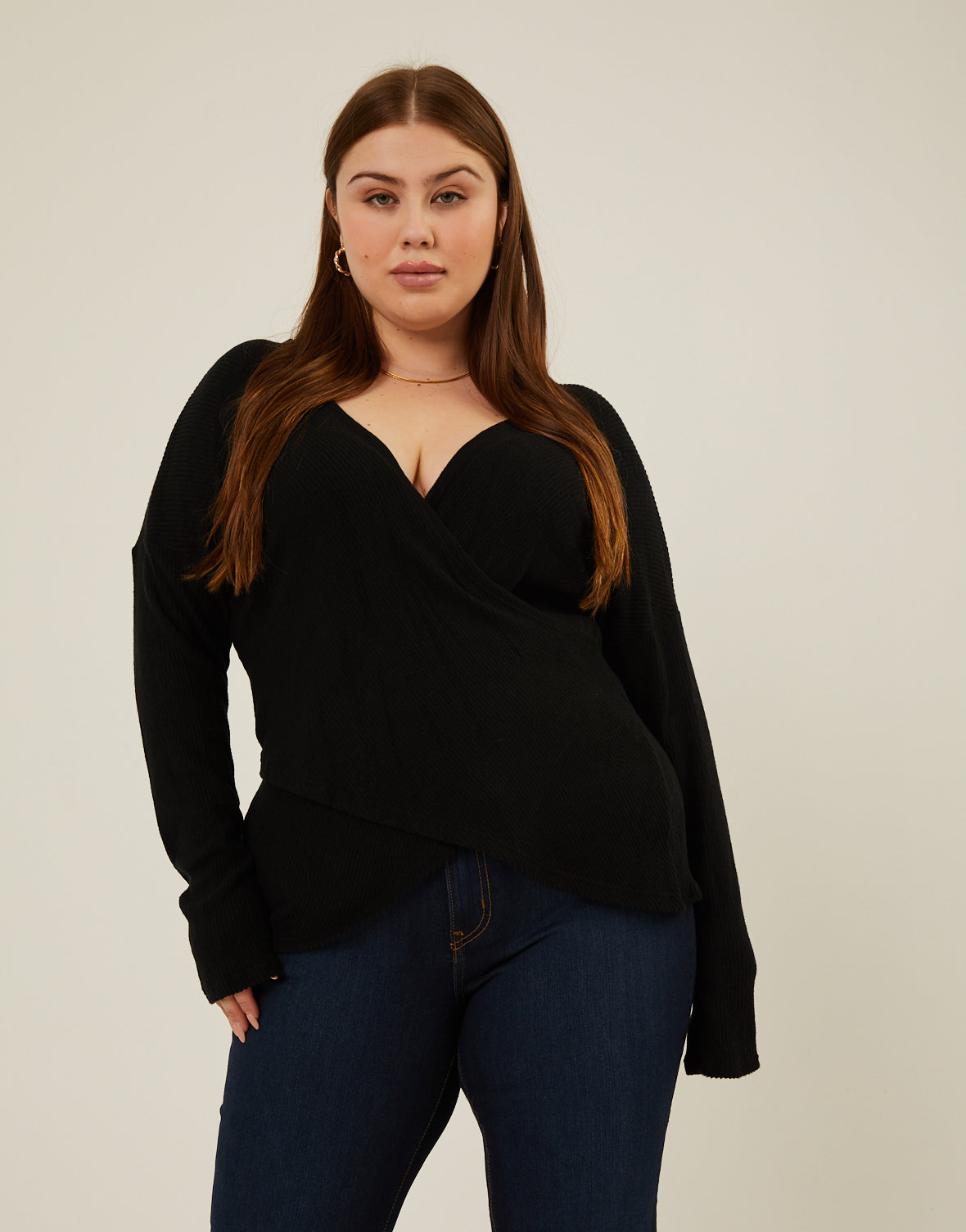 Plus Size Soft Ribbed Surplice Top