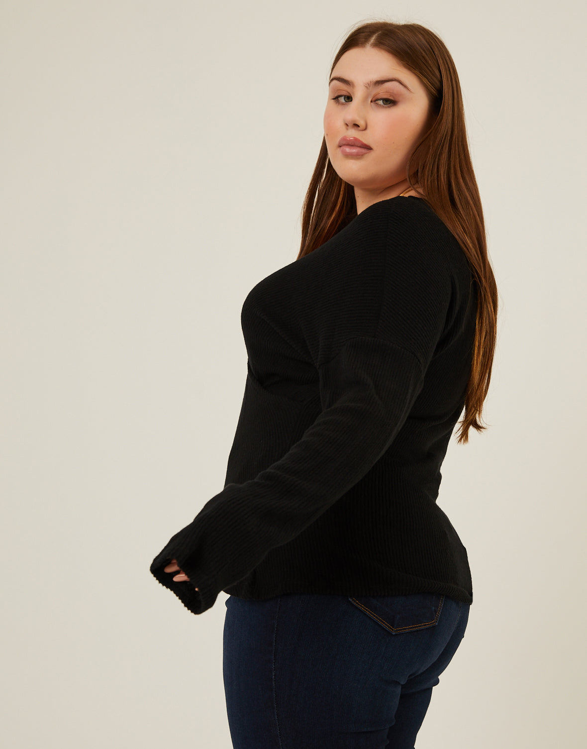 Plus Size Soft Ribbed Surplice Top