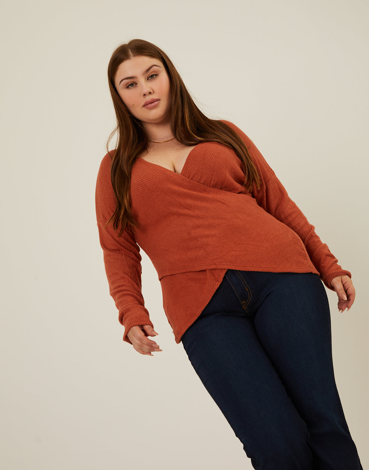 Plus Size Soft Ribbed Surplice Top