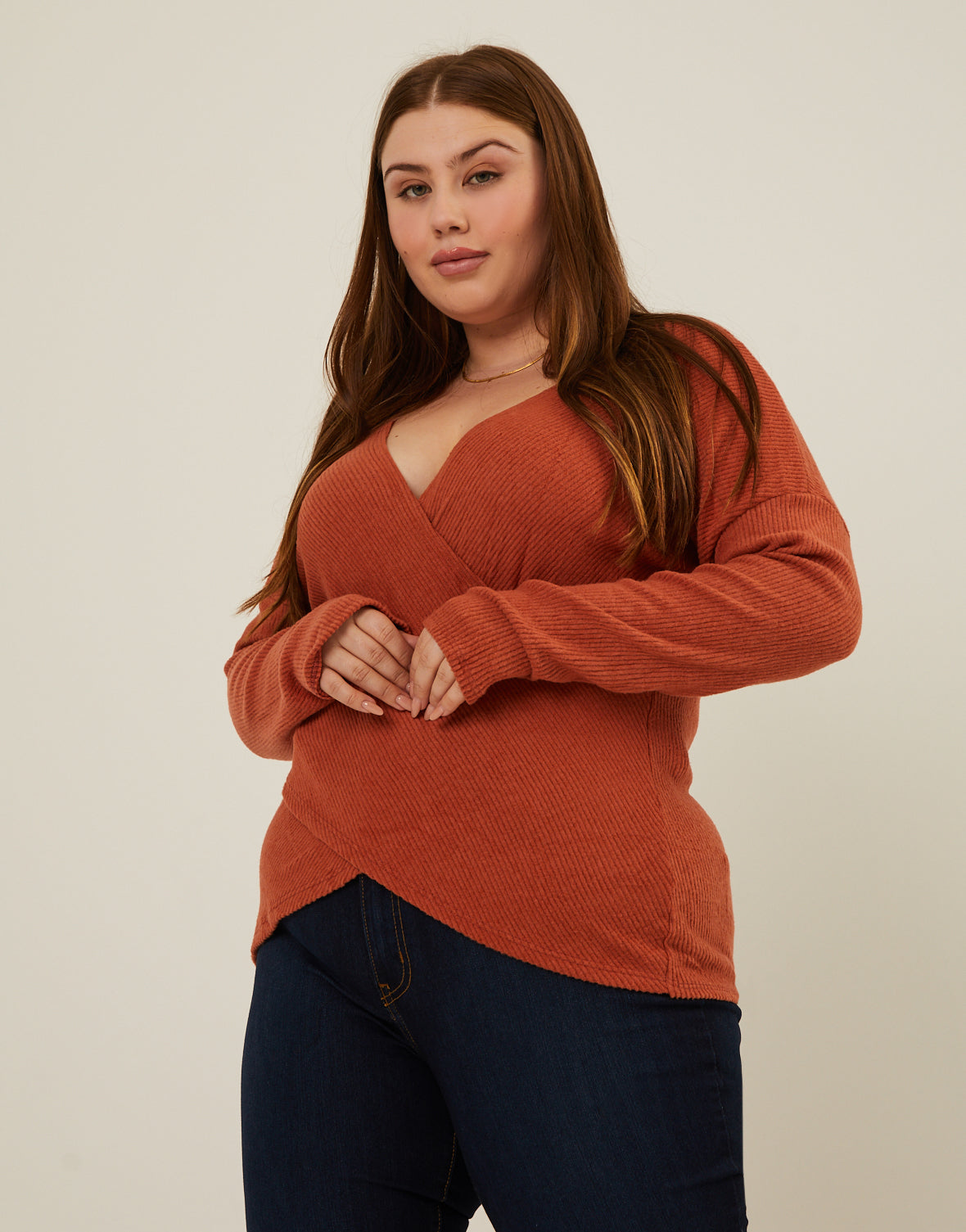 Plus Size Soft Ribbed Surplice Top