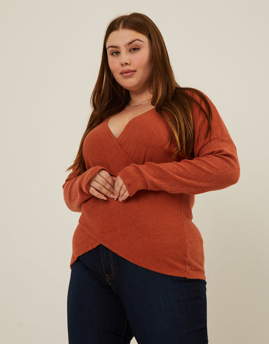 Plus Size Soft Ribbed Surplice Top