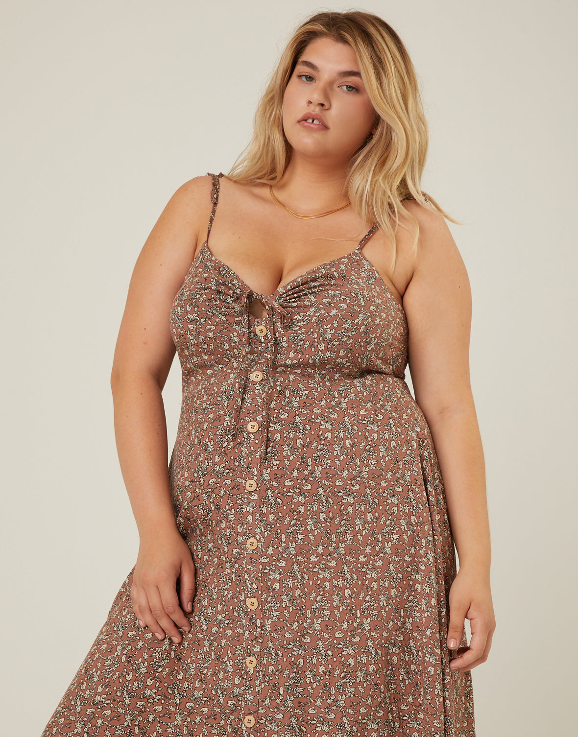 Plus Size Tie Strap Floral Button Dress