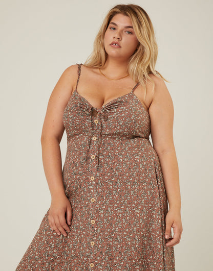 Plus Size Tie Strap Floral Button Dress