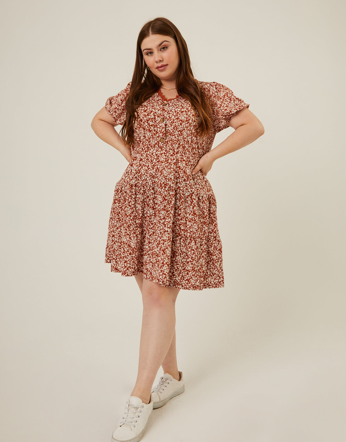 Plus Size Tiered Floral Print Dress