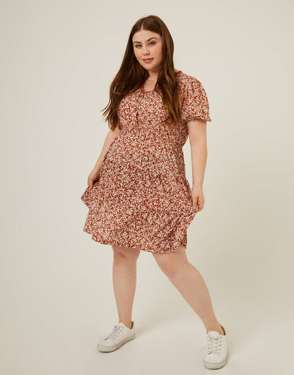 Plus Size Tiered Floral Print Dress