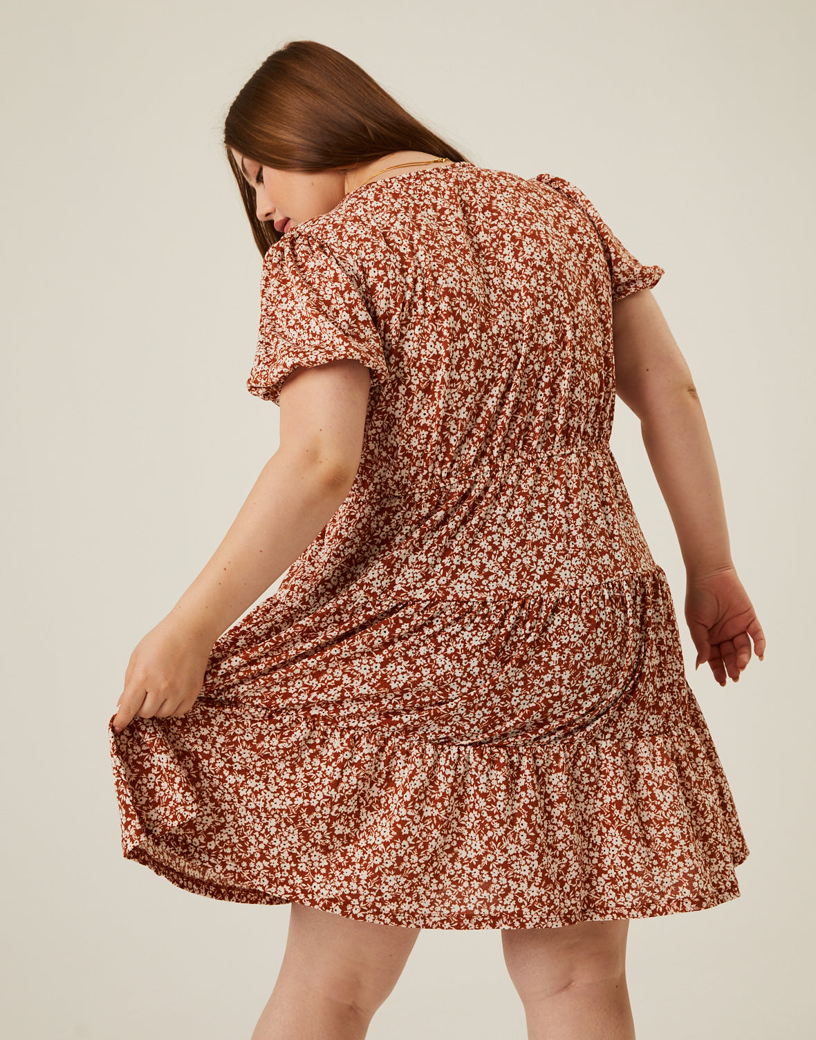 Plus Size Tiered Floral Print Dress