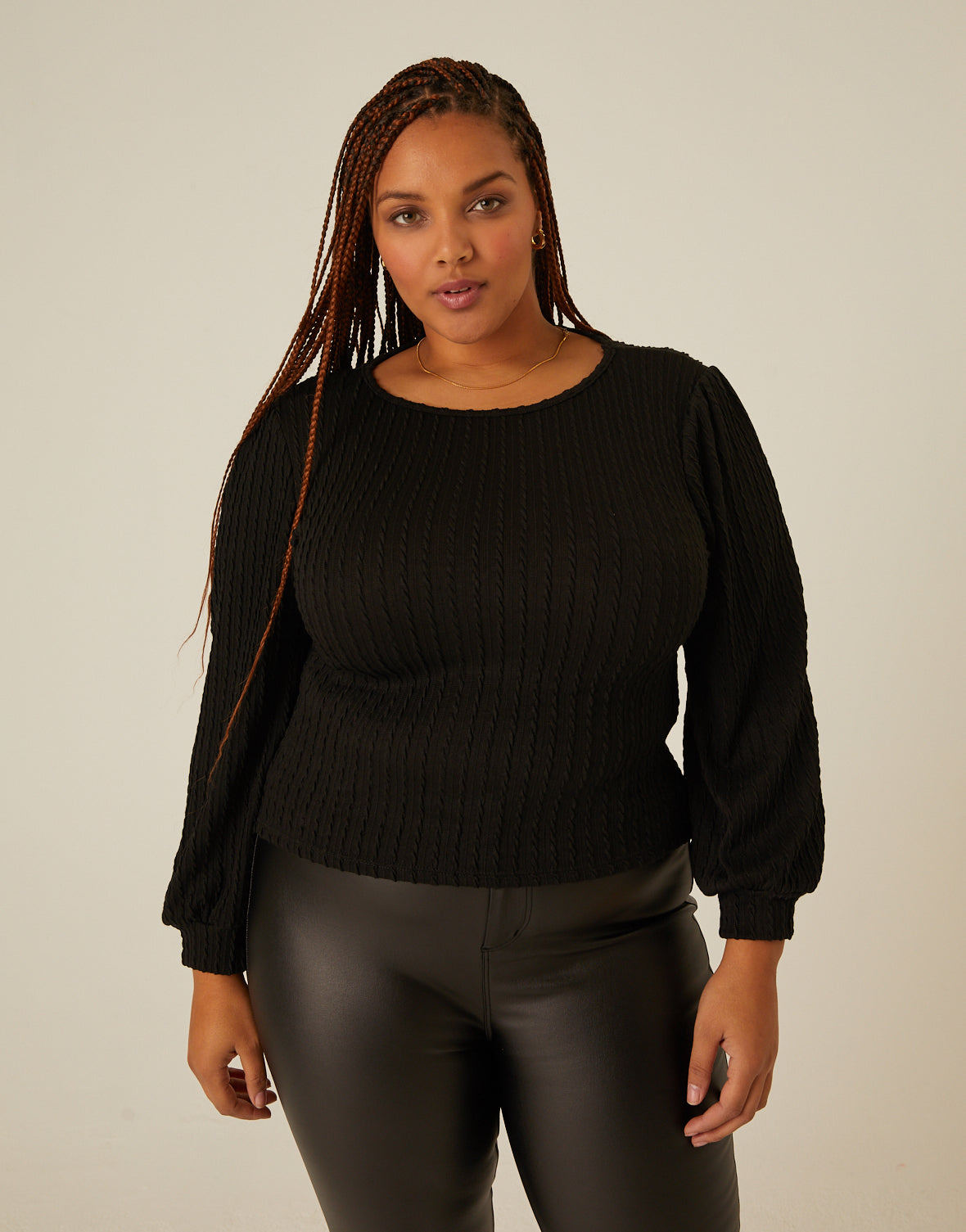 Plus Size Twist Knit Long Sleeve Top