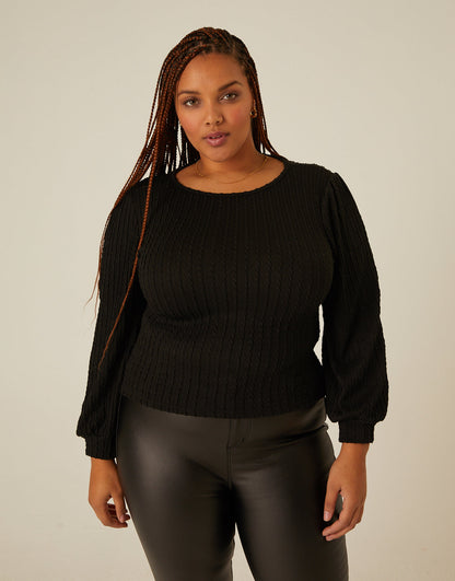 Plus Size Twist Knit Long Sleeve Top