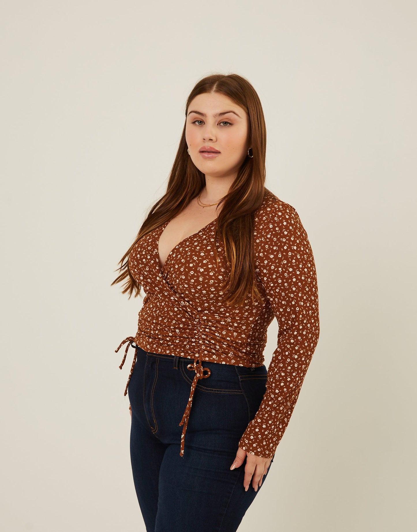 Plus Size Floral Double Ruching Top