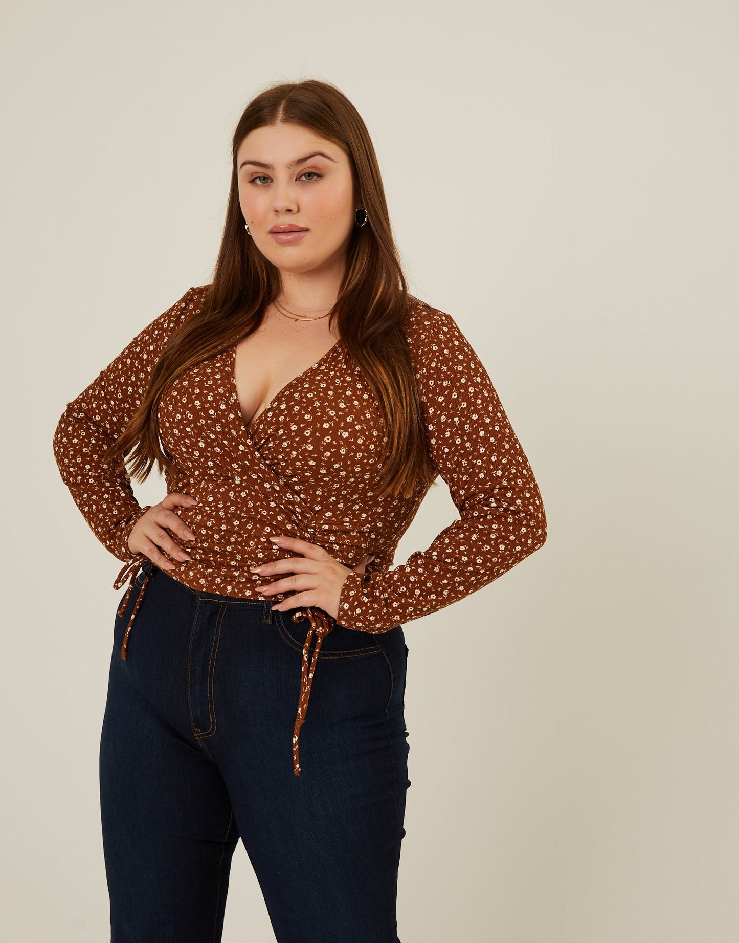 Plus Size Floral Double Ruching Top